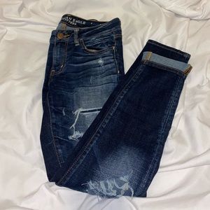 American Eagle Jeans, dark denim, size 4 comfortable and stretchy but fitting.